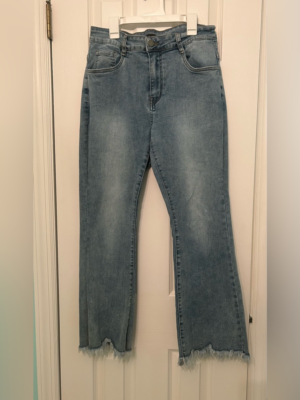Coco + Carmen Light Blue Flare Jeans with Frayed Hem